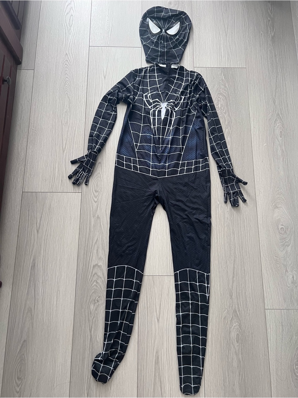 Black Spider Web Kids Costume Bodysuit with Hood